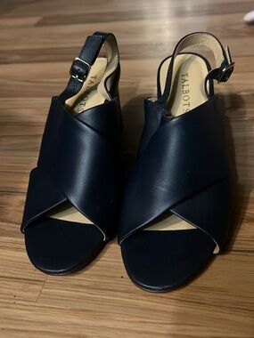 Talbots Navy Crisscross Leather Wedge Sandals